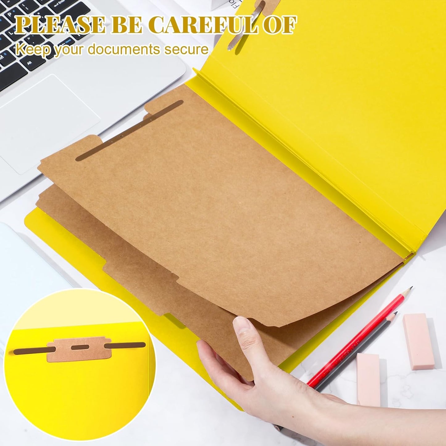 12 Pcs Classification Folders Letter Size Bulk - 2 Dividers Pressboard File Folder with 3. 5 Inch Expansion, 2 Prongs Fastener, Heavy Duty Office File Organizer for Teacher Medical (Yellow)