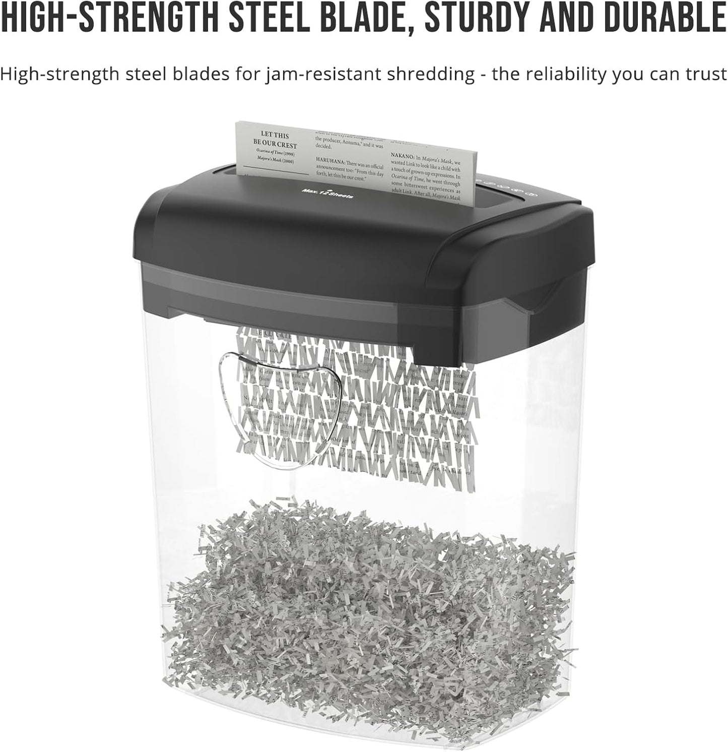 12-Sheet Cross-Cut Shredder (P-4 Security),Destroy Credit Cards/Staples,5.5 Gal Bin,70dB Quiet，Auto/Reverse Modes for Office & Home(ETL Certified)