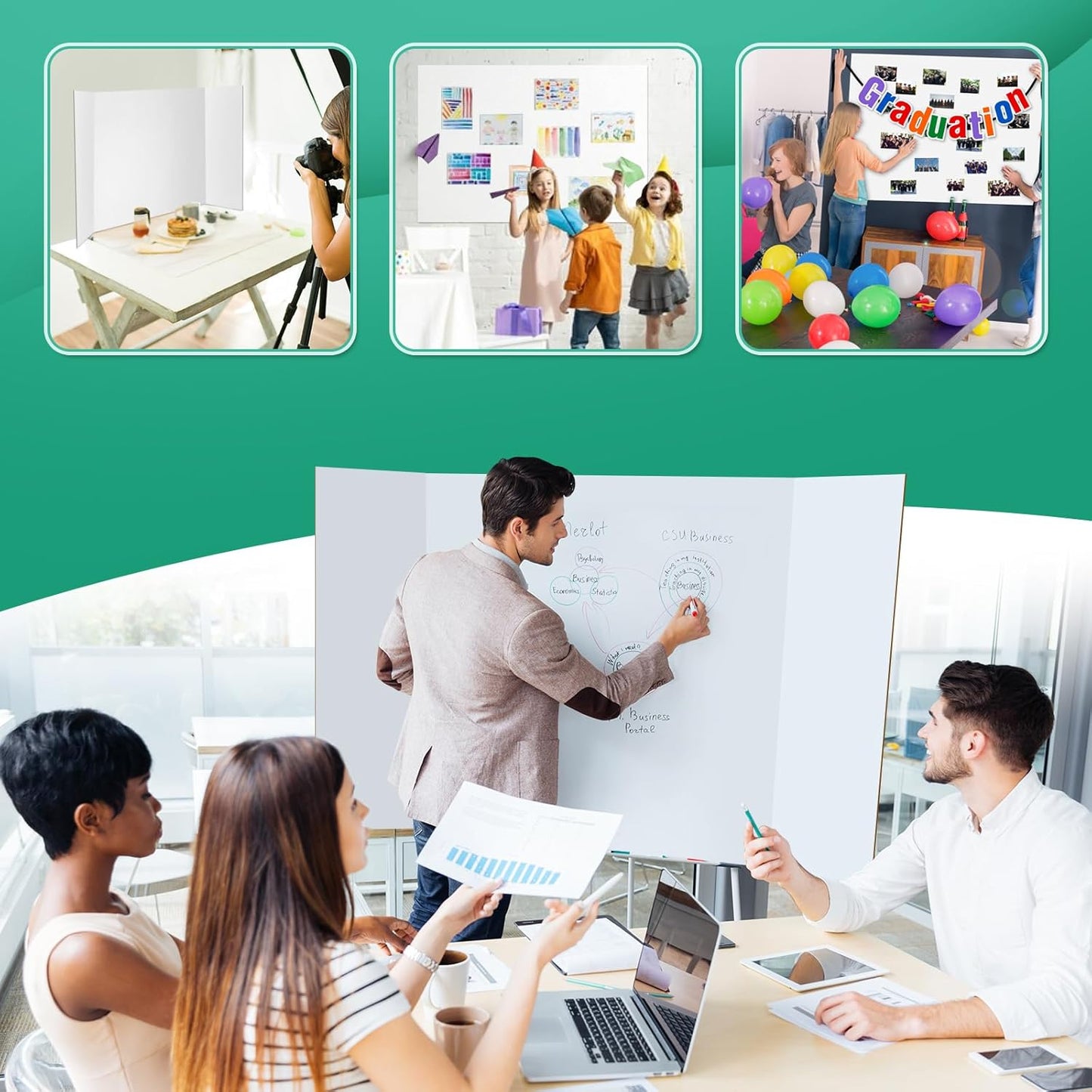 2 Pack Trifold Poster Board 48" X 36", IKAYAS Double Sided White Poster Boards, Science Fair Display Boards Posterboard Foamboard for Mounting, Prints,Art,Display,Projects Classroom Supplies