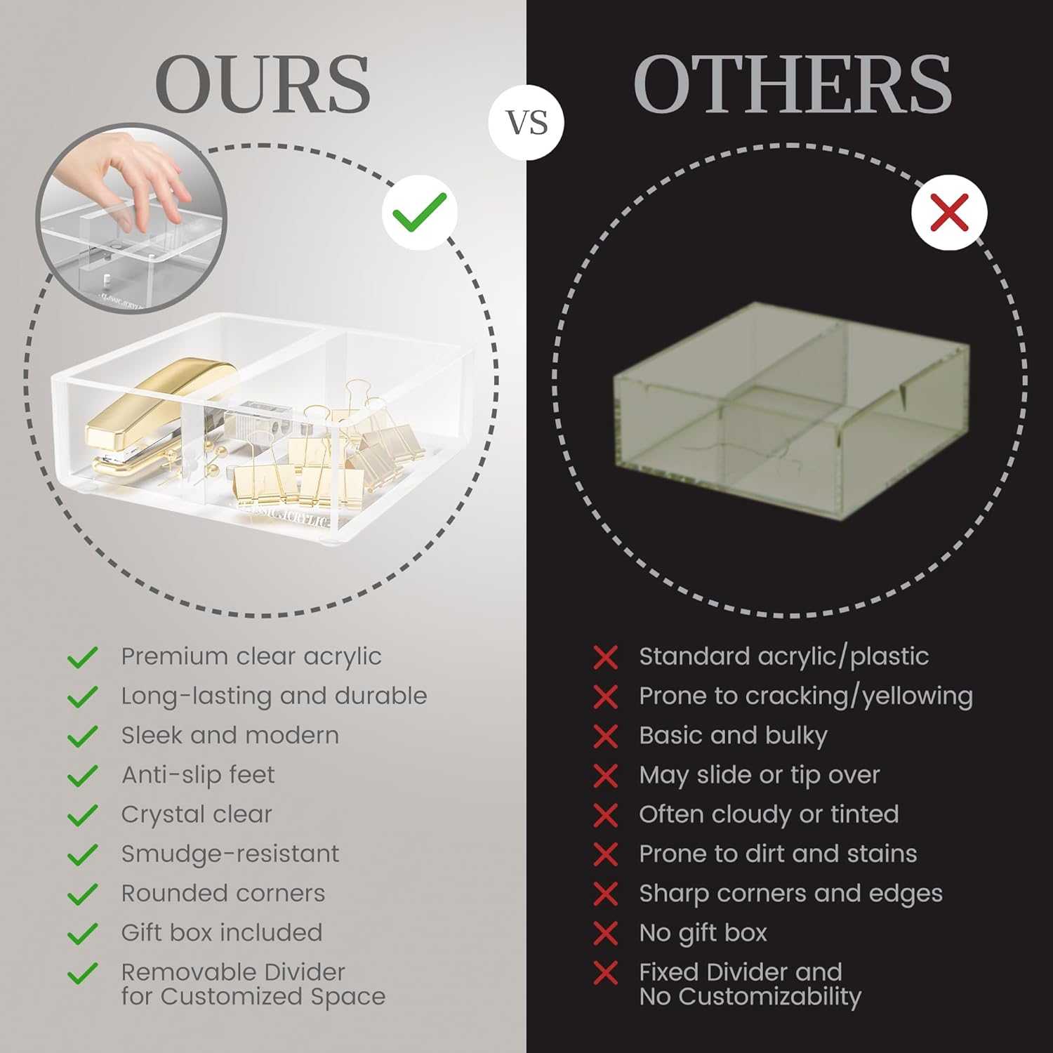 Paper Clip Holder w/Adjustable Compartment Includes Premium Gift Box. Great Gift for Christmas. Durable & Stylish Desk Organizer for Office Supplies & Sticky Note/Post it Note Holder.