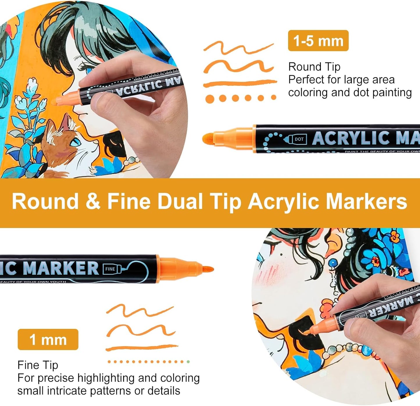 120 Colors Waterproof Dual Tip Acrylic Paint Pens, Dot & Fine Tip Premium Coloring Drawing Markers Set for Wood, Rock, Canvas, Glass, Ceramic Surfaces and DIY Crafts Making Art Supplies