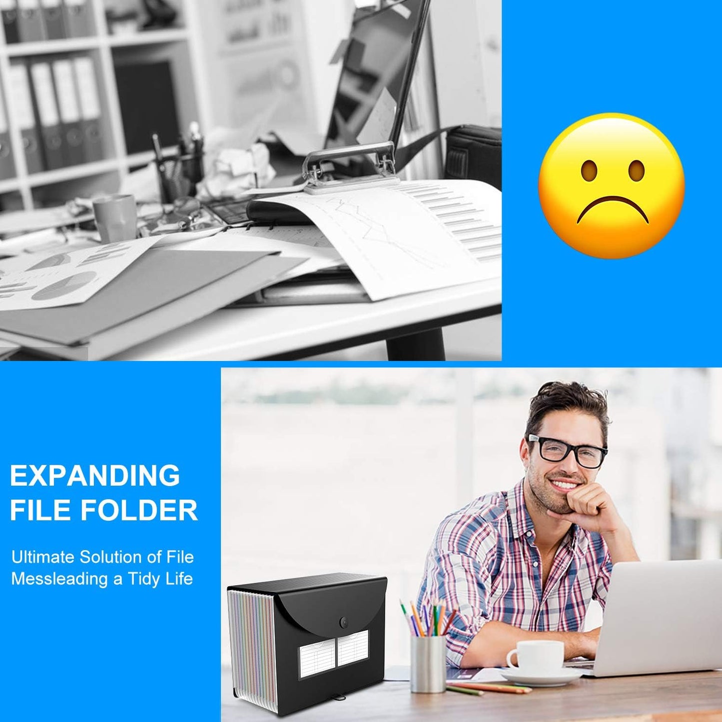 3 Pack Expanding File Folder with Blank Label, 12 Pocket Accordian File Organizer Document Storage Organizer, Desktop Accordion Folders File Keeper A4 Letter Size for Home School Office