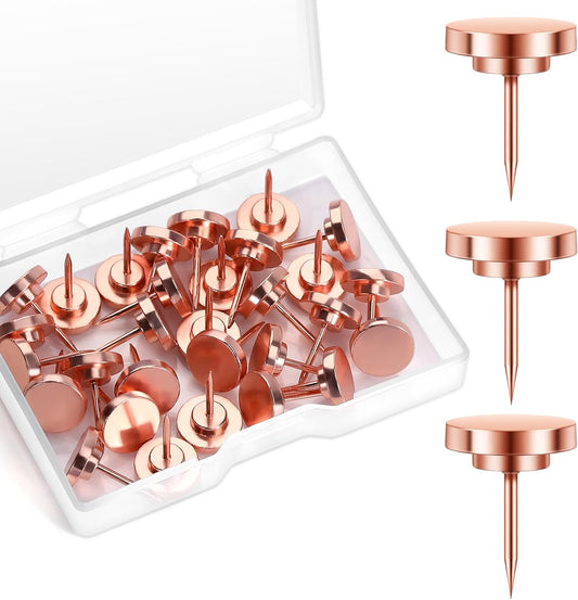 30 Pieces Rose Gold Thumb Tacks, Rose Gold Push Pins, Metal Push Pins for Wall, Wall Tacks, Wall Pins, Push Pins for Bulletin Board, Picture Hanging Nails, Picture Hanging Hooks