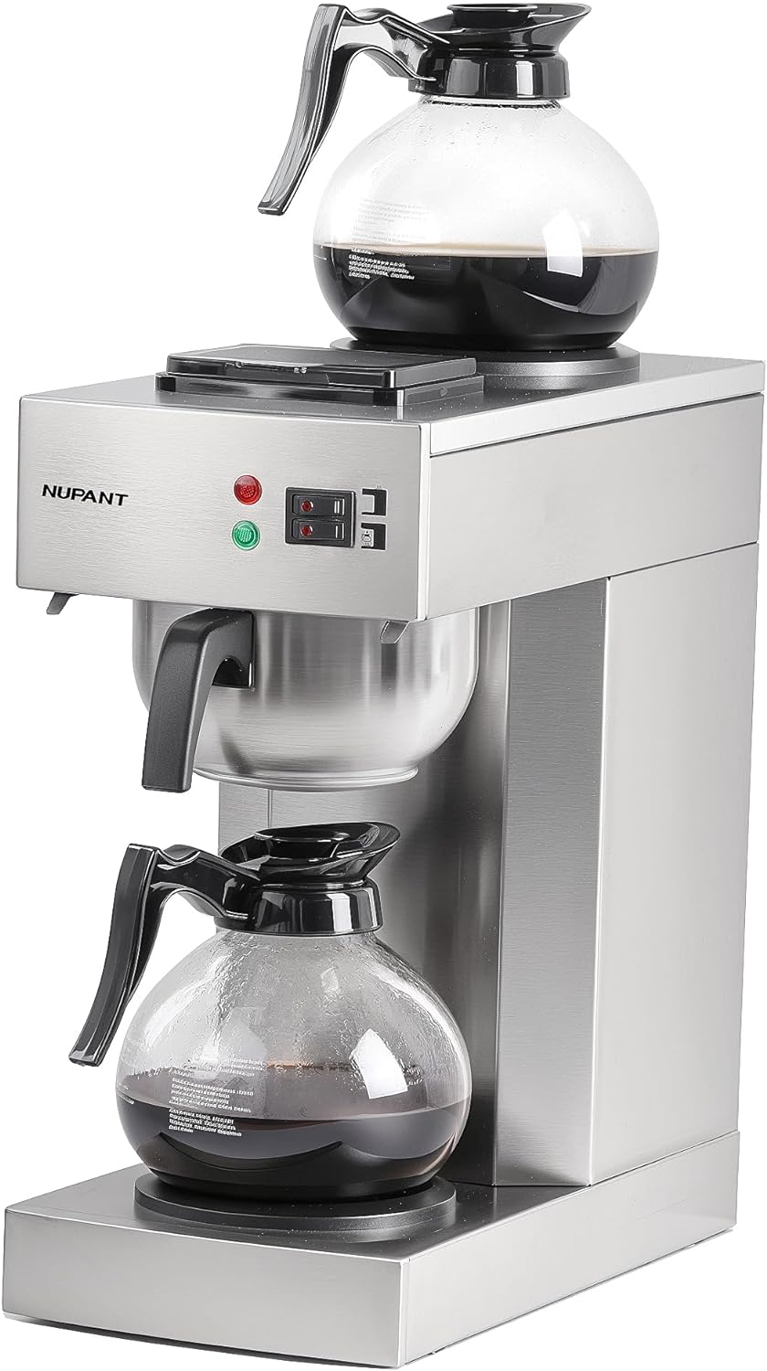 12-Cup Coffee Maker 1.8L Commercial Drip Coffee Maker Pour Over Coffee Machines with 2 Glass Carafes and 2 Warmers Plate Stainless Steel Coffee Brewer for Cofe Bar and Restaurant
