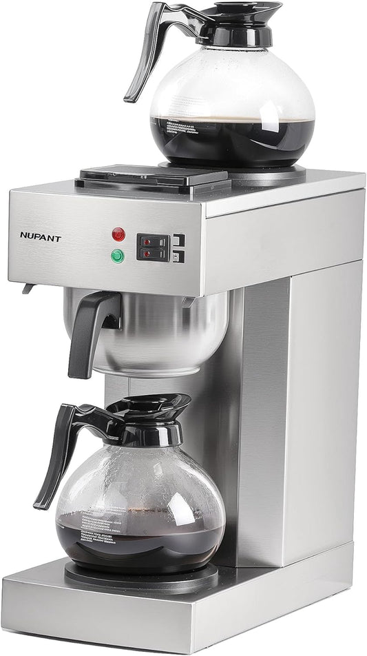 12-Cup Coffee Maker 1.8L Commercial Drip Coffee Maker Pour Over Coffee Machines with 2 Glass Carafes and 2 Warmers Plate Stainless Steel Coffee Brewer for Cofe Bar and Restaurant