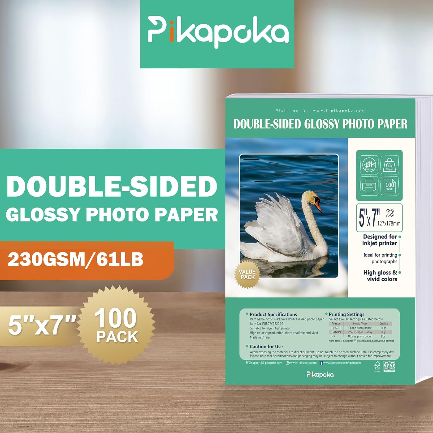 Double Sided Glossy Photo Paper 5x7, Thick Glossy Paper for Cardstock, 100 Sheets 61lb for Inkjet Printer