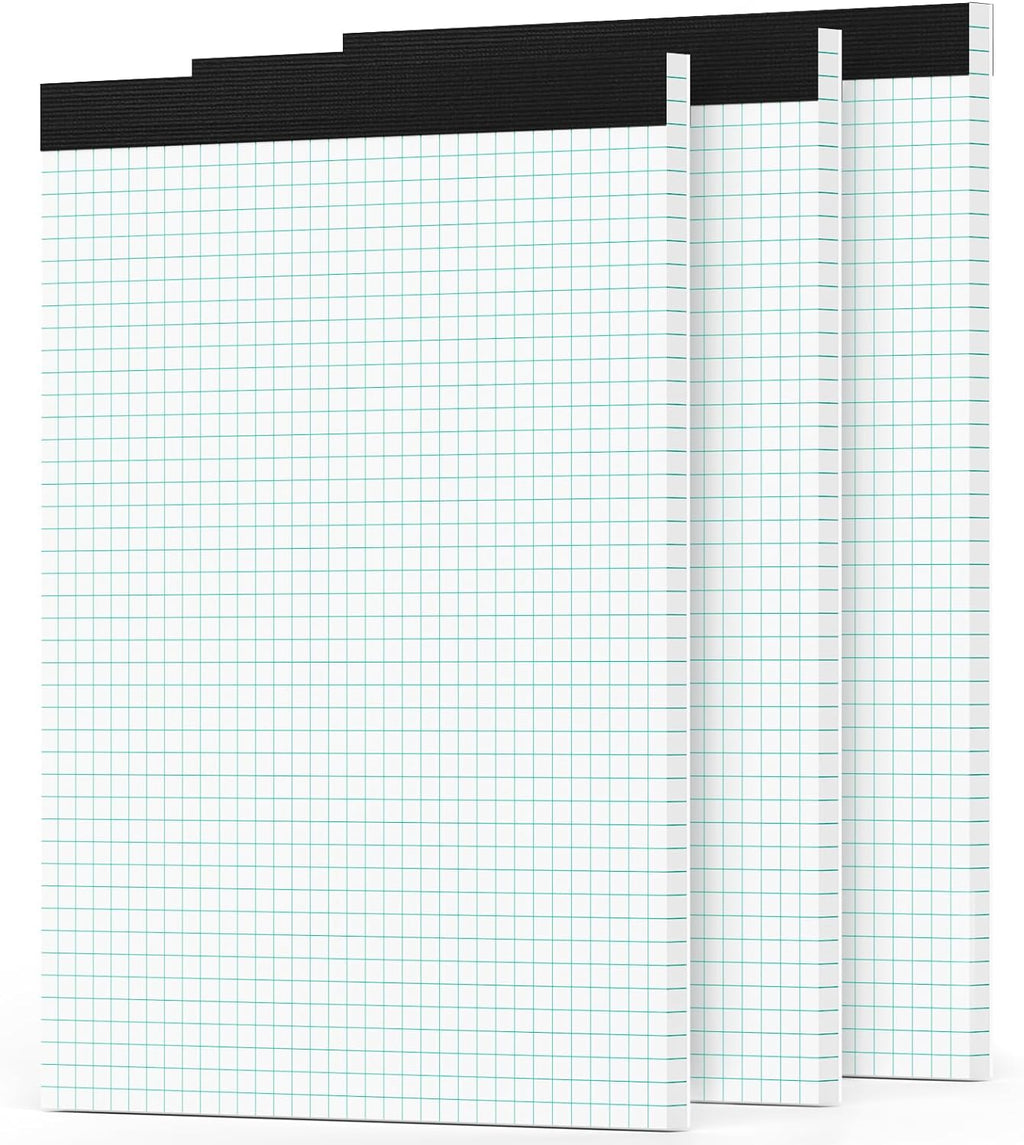 Grid Paper Pads 8.5 x 11, 3 Pack, 4x4 Blue Quad Graph Paper Pads 8.5 x 11, White Quadrille Pad, Easy Tears Off, Cardboard Backing, Grid Notebook 8-1/2" x 11", 70 GSM Graft Paper, 30 Sheets/Pad