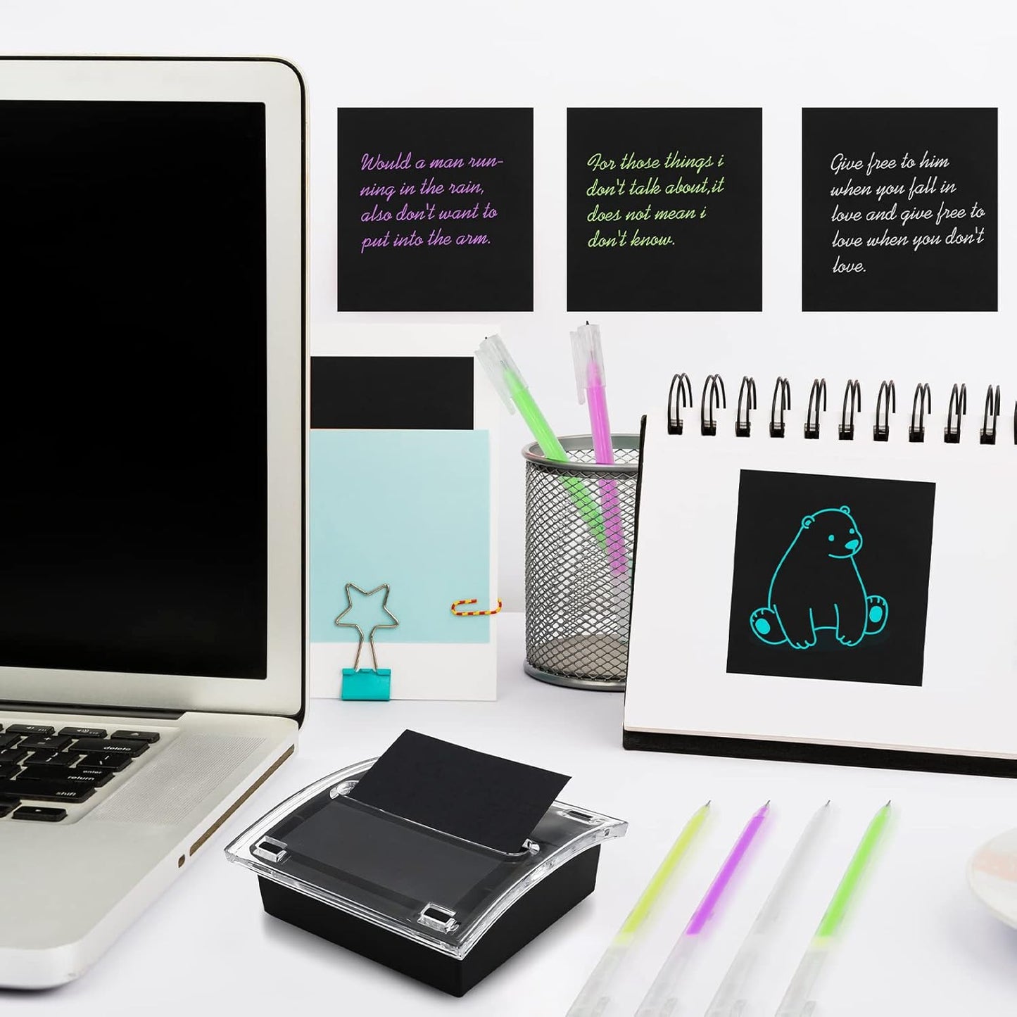 4 Pcs Pop Up Sticky Note Dispenser Sticky Note Holder Pop Up Note Dispenser Transparent Top for 3 x 3 Inch Sticky Notes School Office Home Store Black Base Clear Top (4)