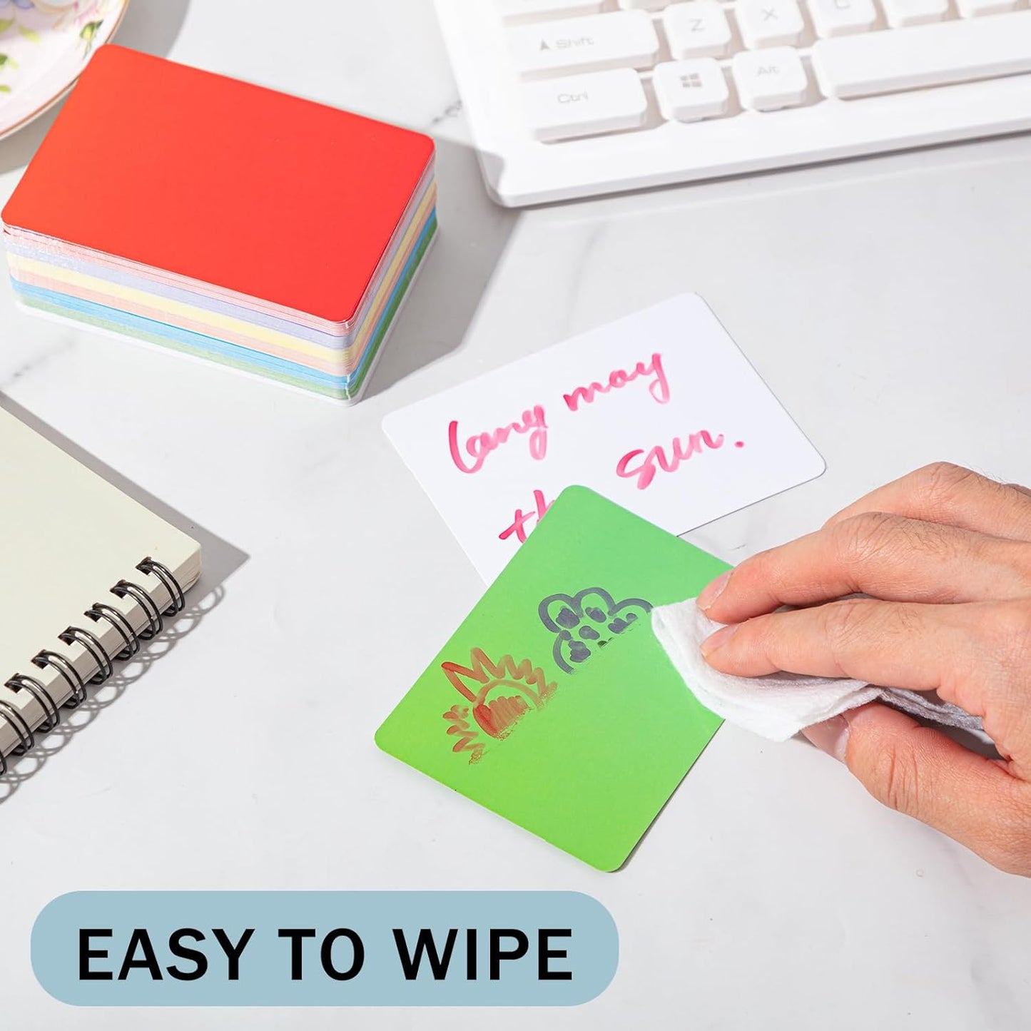 Harloon 100 Pcs Dry Erase Index Cards 2.5 x 3.5 Inch Laminated Reusable Dry Erase Note Cards Sheets for Office to Do List (Colorful)