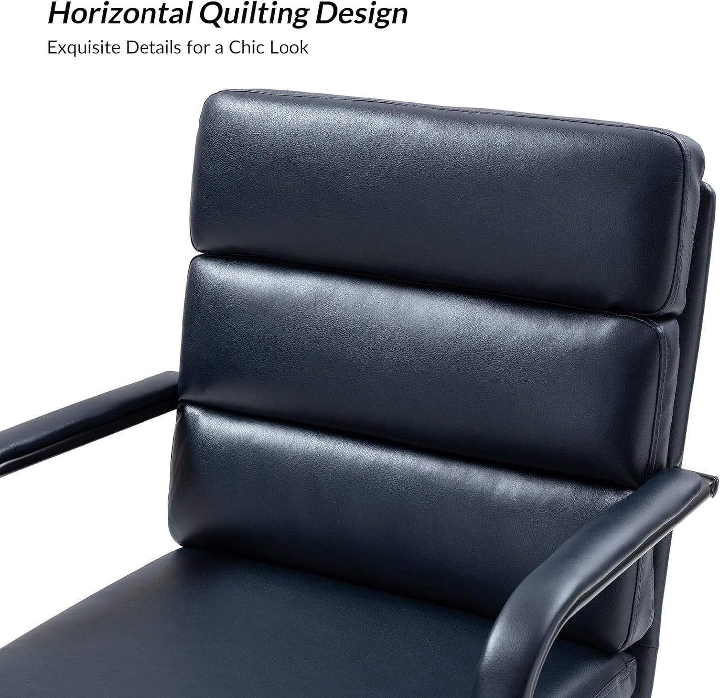 HULALA HOME Modern Faux Leather Home Office Chair with Tilt Lock & Metal Base, Desk Chair with Wheels & Padded Cushion, 360° Swivel Wide Seat Computer Task Chair, Navy