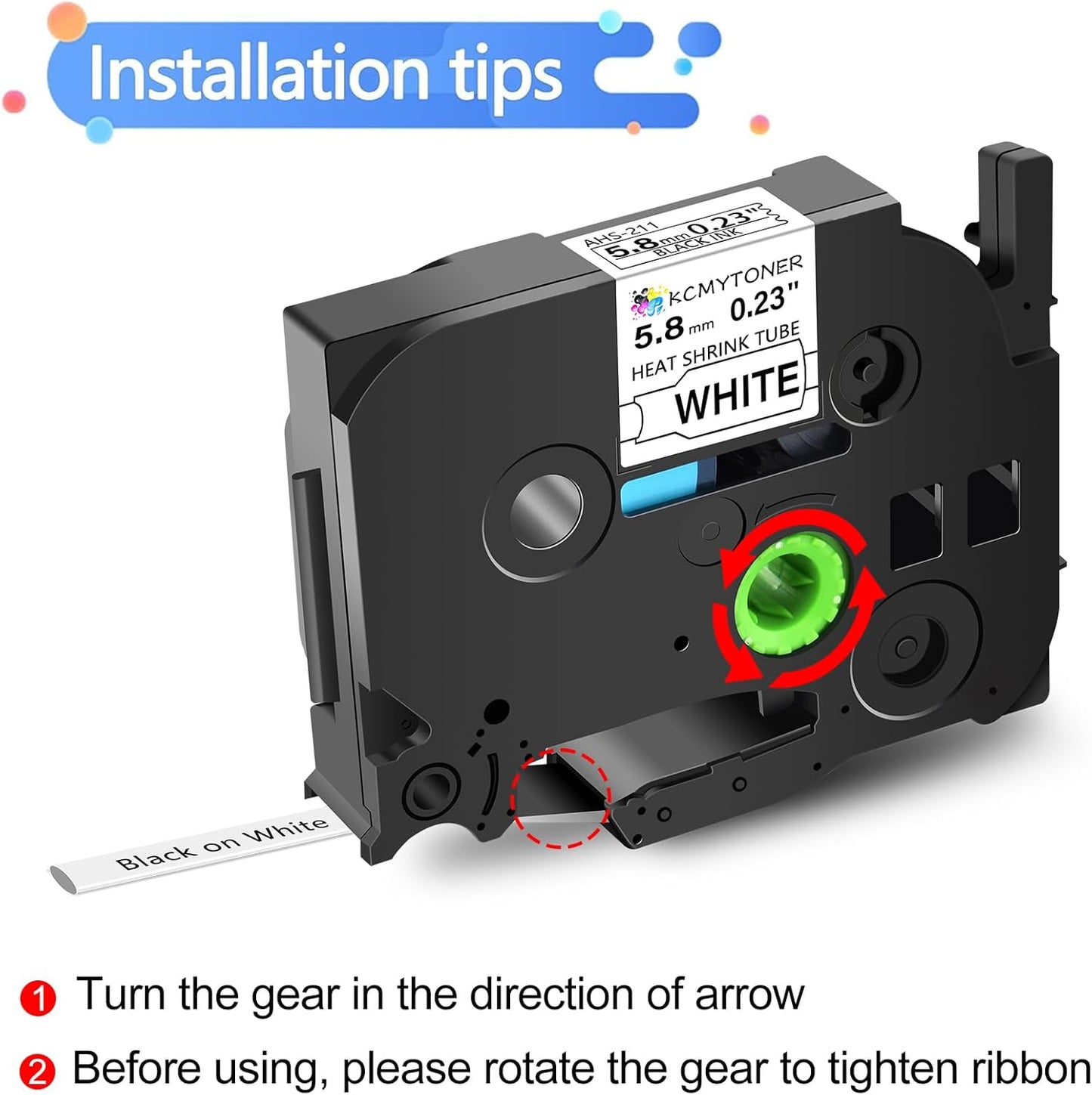 HSe211 HS211 HSE-211 HS-211 Heat Shrink Tubes Label Tape 1/4" (5.8mm) x 4.92 ft Compatible for PTD400 D600 PTH300 PTE300 PTE500 PT-E550W PT-P700 PT-P750WVP, Black on White, 2 Pack