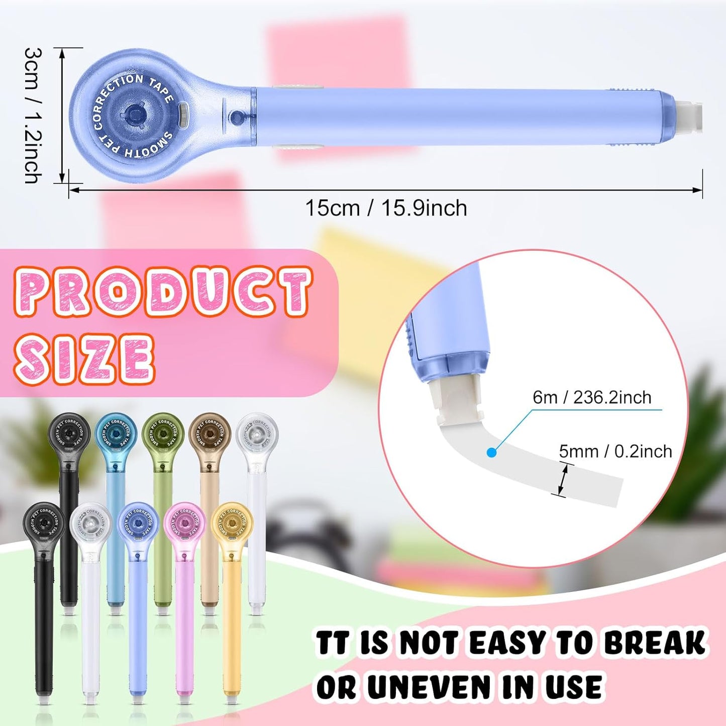 10 Pack Correction Tape Pen Correctional Ink Tape Push Pull Protective, Easy to Use Applicator for School Office Supplies, 0.2 x 236 Inch(Multicolor Color)