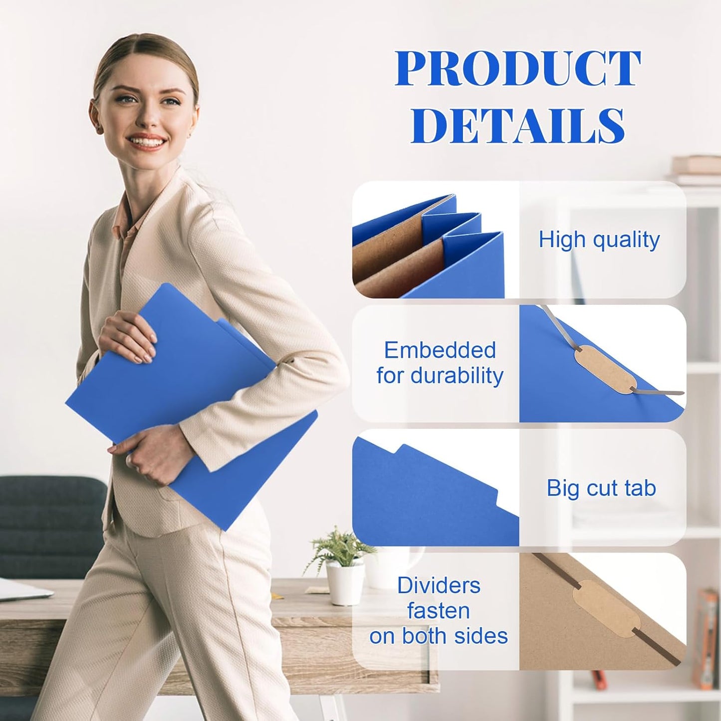 36 Pcs Classification Folders Letter Size, 2 Pocket Dividers Pressboard File Folder with Fasteners, Expanding File Organizer Bulk for Teachers, Clergy, Office, Church, Christmas (Dark Blue)