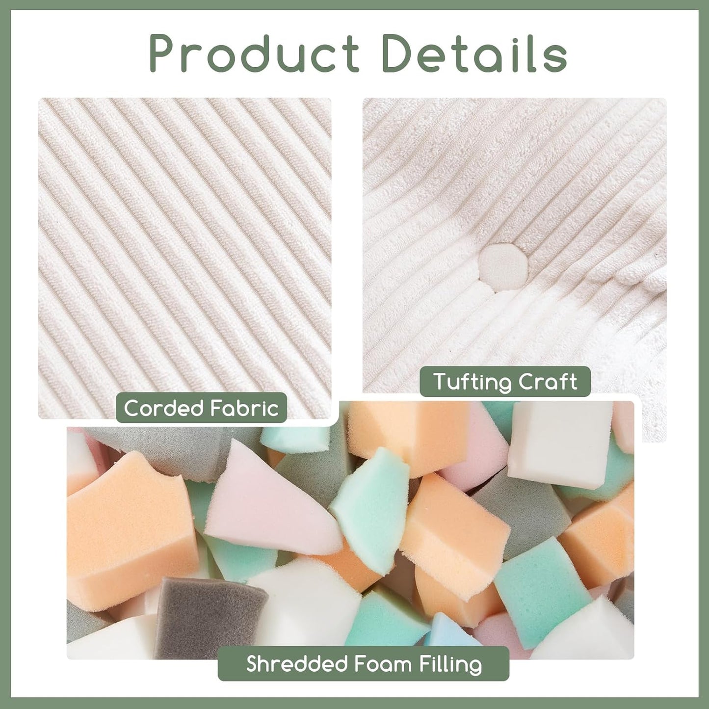 HIGOGOGO Square Stuffed Pouf Ottoman, Corduroy Poufs with Foam Chunk Filling, Furry and Fluffy Pouf Foot Stool Storage Ottoman, 21 X 21 Floor Poufs Foot Rest for Living Room, Beige