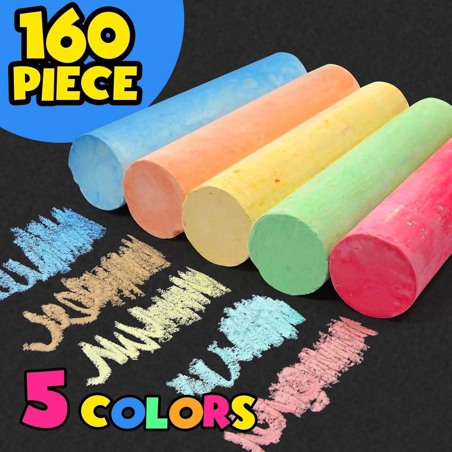 160Pcs Sidewalk Chalk Set in 5 Colors 32 Packs: Washable Jumbo Sidewalk Chalk Bulk for Kids Outdoor Art, Non-Toxic Dustless Giant Box Chalkboard Chalk for Toddler Painting on Blackboard, Party