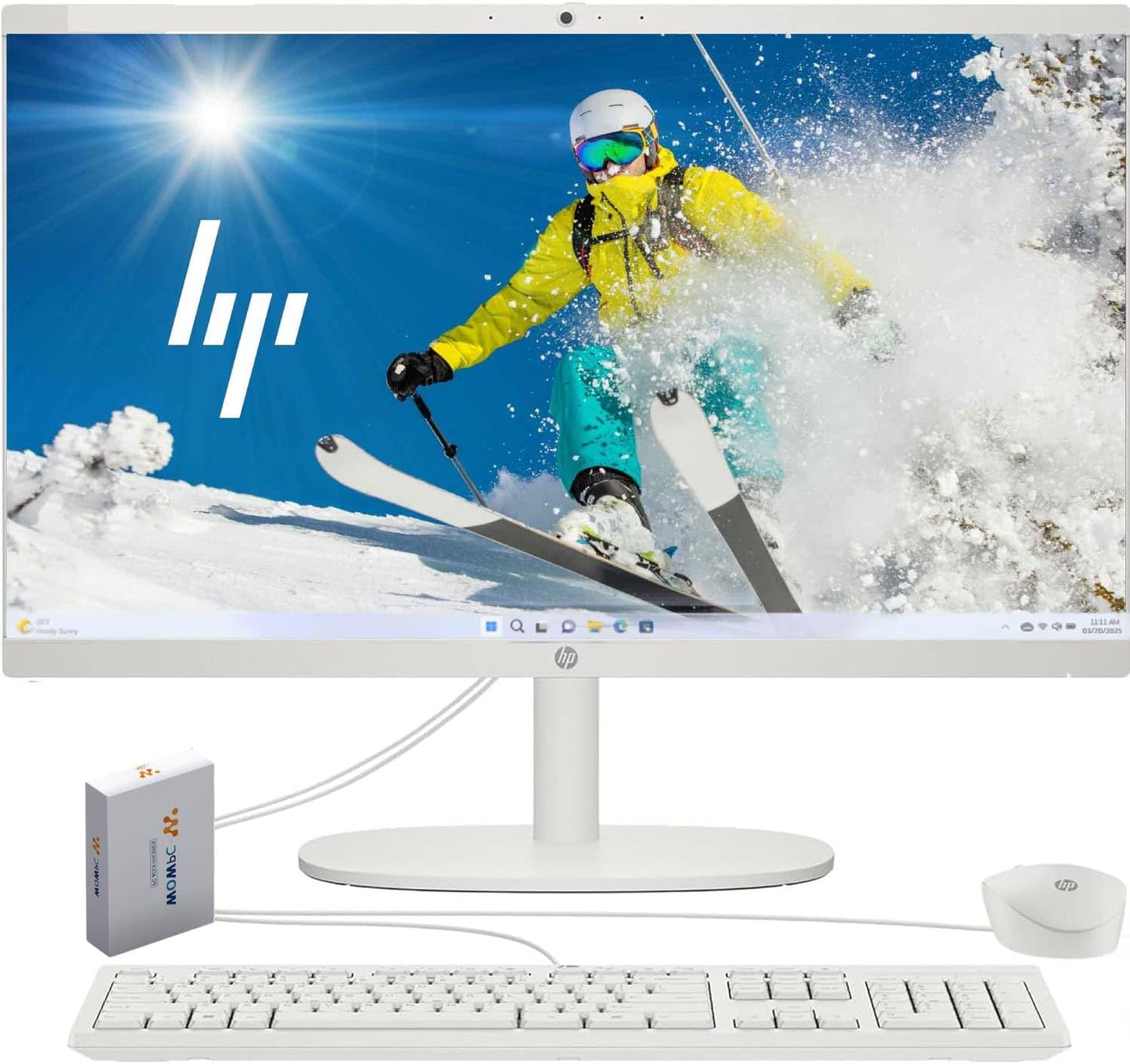 HP 2025 New 22 Inch All-in-One Desktop Computer • 12GB RAM • 256GB PCIe SSD • Intel CPU • Ultra-Quiet Design • Microsoft Office Trial • Wi-Fi 6 • White KB & Mouse • WOWPC Recovery USB • Windows 11