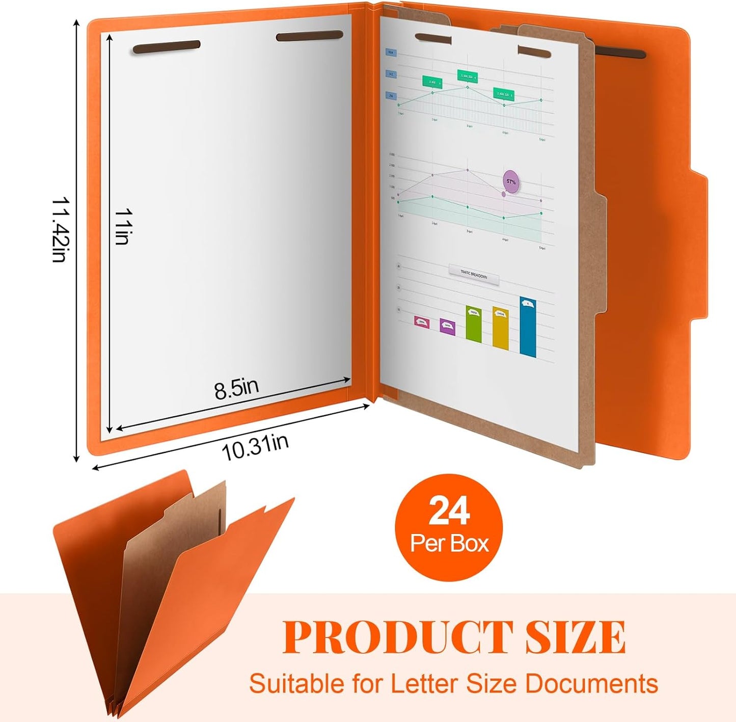 24 Pcs Classification Folders Letter Size, 1 Divider Pressboard File Folder with Fasteners, Expanding File Organizer Bulk for Teachers, Clergy, Office, Church, Christmas Donations (Orange)