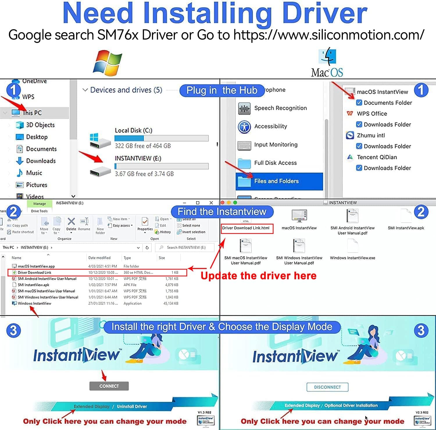 LIONWEI USB 3.0 to Dual HDMI Docking Station for Windows & macOS, USB C Adapter 2 Monitor Splitter for MacBook Pro/Air/M1/M2/Dell/HP/Lenovo/Surface