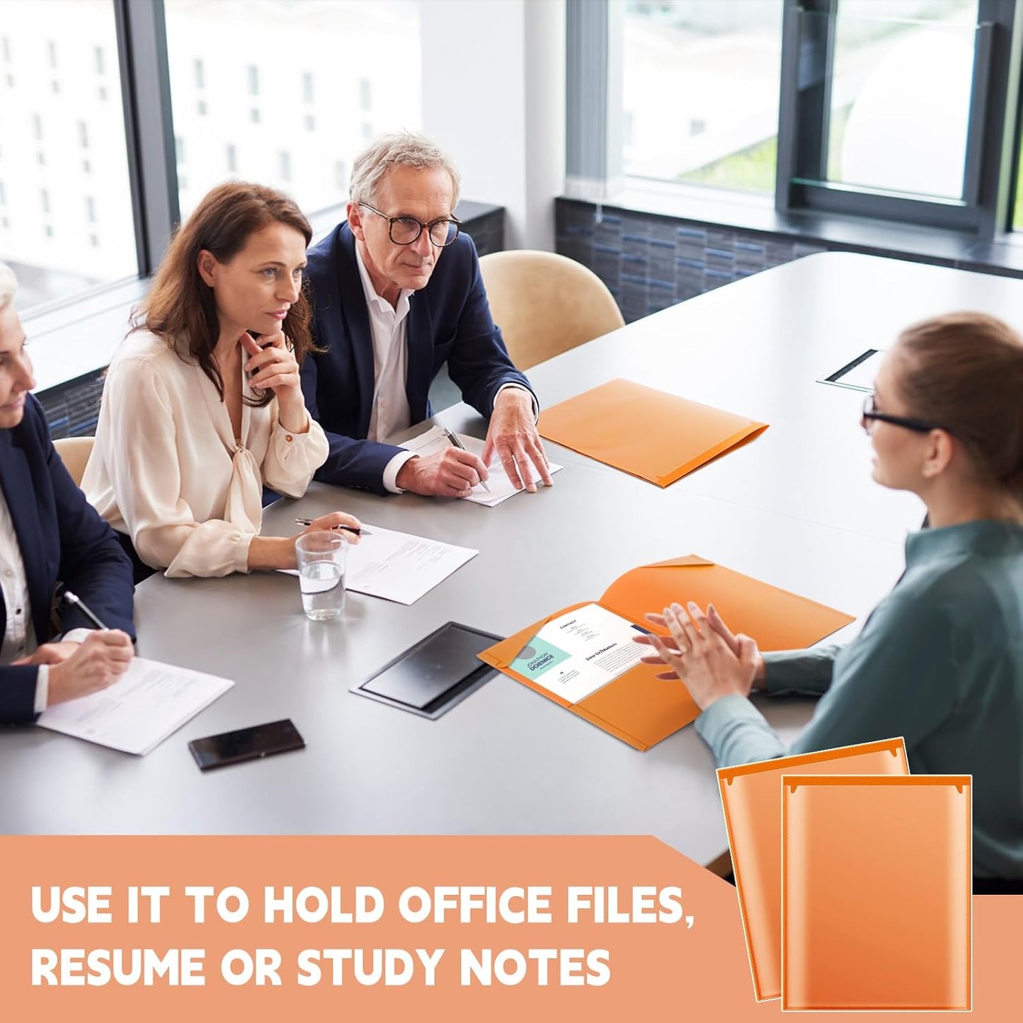 Henoyso 100 Pcs Plastic Folders with Clear Front Pockets Bulk Heavy Duty File Folders with 2 Pockets and Card Slot for Student Teacher Back to School Supplies Office Presentation (Orange)