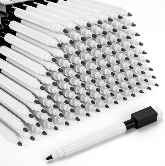 100 Pcs Black Magnetic Dry Erase Markers with Eraser Cap, White Board Mini Dry erase Markers Bulk, Fine Point Tip Student White Board Markers for Teachers Office School Supplies