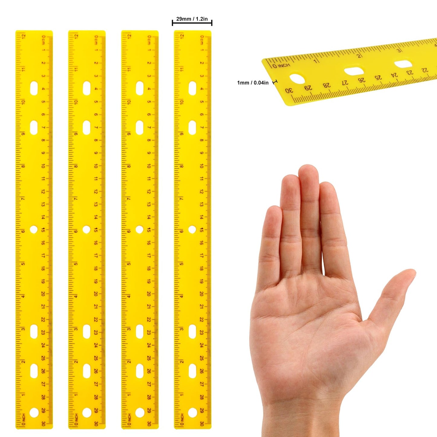 200 Pack 12 Inch Plastic Rulers Bulk, Yellow Plastic Ruler, Yellow Ruler with Dual-Scale Measurement, Easy to Store, for Home, Office, Practical Use by KUKLIPJIM