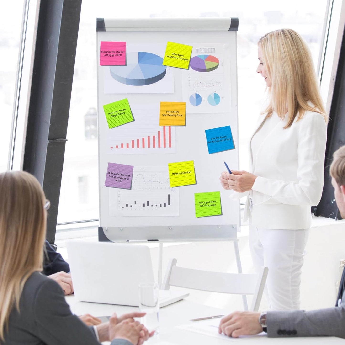 (12 Pads) Lined Sticky Notes 4x4 in Post, 6 Bright Colors with Lines Self-Stick Note Pads it, Strong Adhesive, 46 Sheets/Pad, 552 Sheets in Total