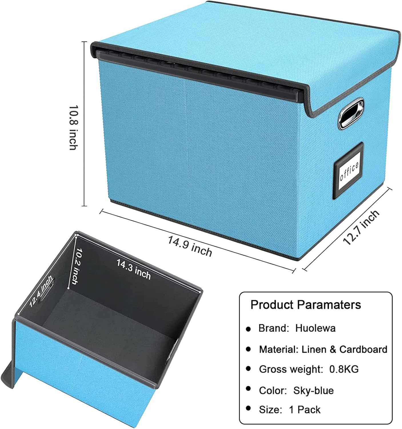 Huolewa Portable File Organizer Box Office Document Storage with Lid, Linen Hanging Filing Storage Boxes, Decorative Home/Office Filing System for File and Folders Storage (Sky-blue)