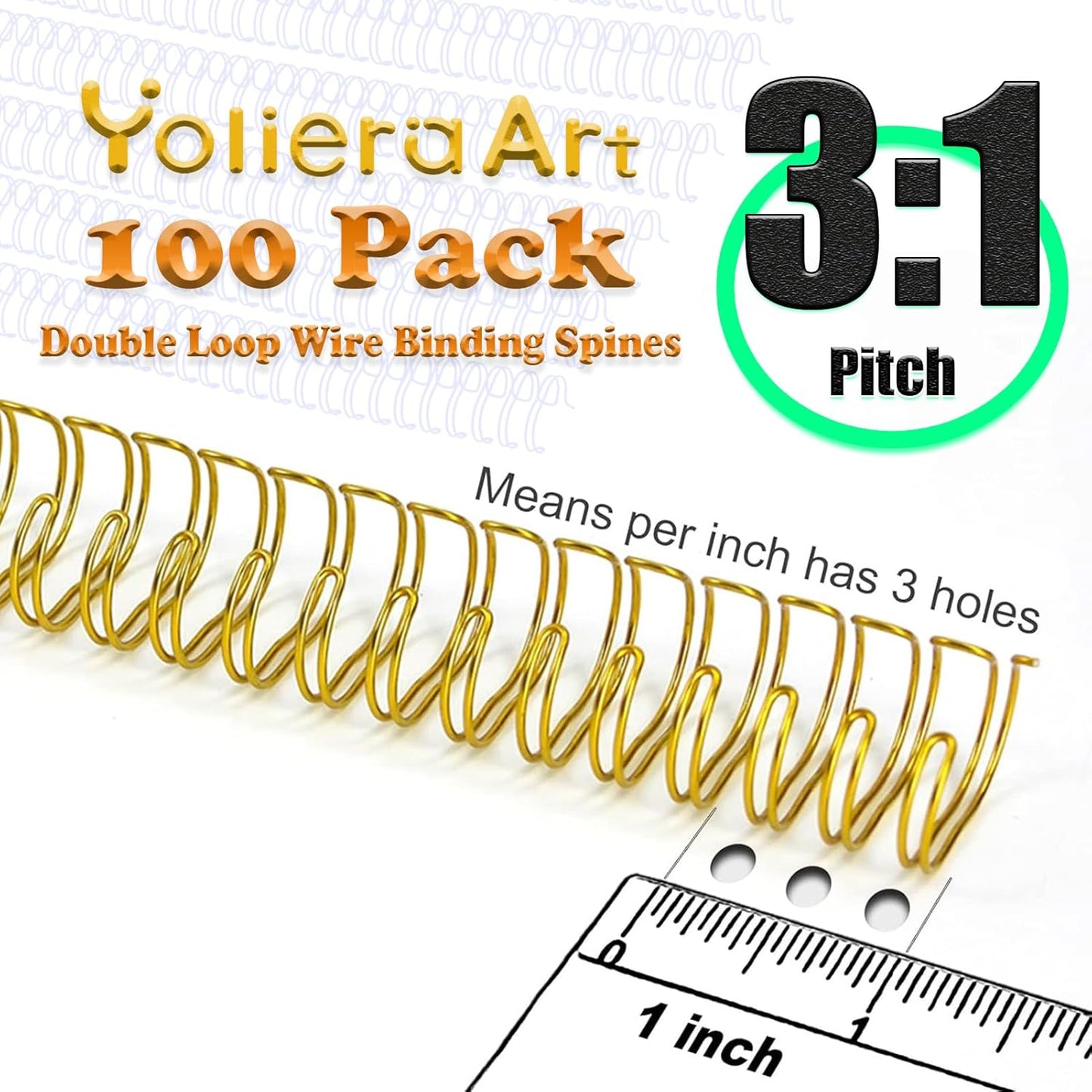 3 to 1 Pitch Twin Loop Wire Binding Spines, 3/8 Inch Book Binder Combs, 100 Pack Spiral Binding Coils for Booking Binder Machine, Students and Coworkers (60 Sheet Capacity, Black)