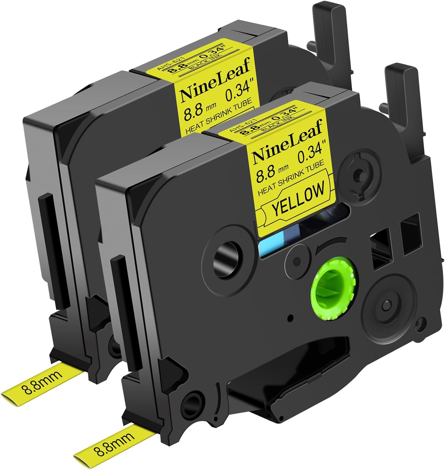 NineLeaf 2 Roll Black on Yellow Heat Shrink Tubes Label Tape Compatible for Brother HSe-621 HSe621 HS621 HS-621 for P-Touch PT1180 PTD200 PT1090 Label Maker - 8.8mm (0.34inch) x 1.5m (4.92ft)
