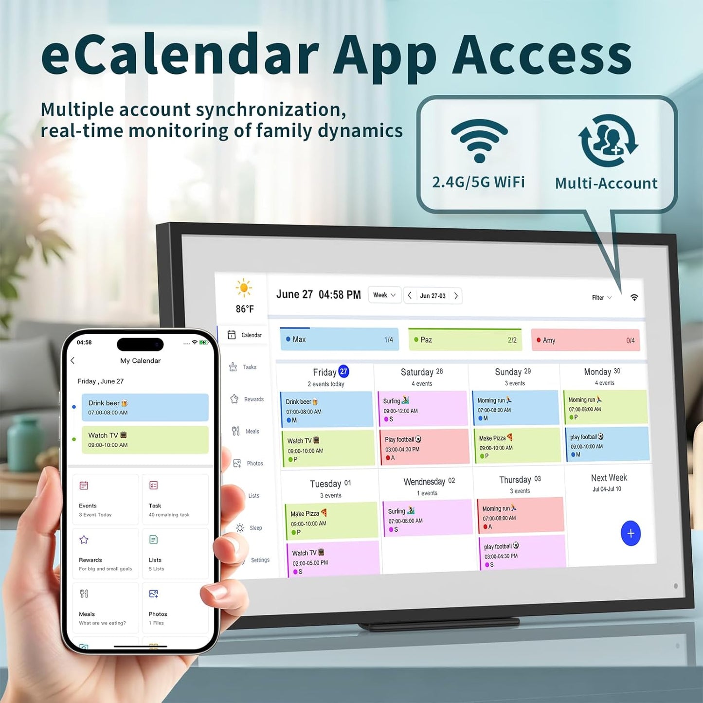 21.5 Inch Digital Calendar, WiFi Smart Electronic Calendar & Chore Chart, 1920 * 1080 IPS Touch Screen HD Display for Family Schedules, Streamline Household Organization, Wall Mount Included