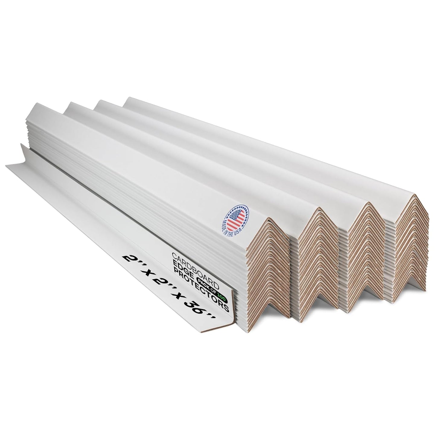 IDL Packaging Cardboard Edge Protector 2" x 2" x 36", Pack of 100 - White Kraft Cardboard Corner Protectors for Shipping - V-Board Reinforced Pallet Edge Protector - Eliminates Shifting of Packaging