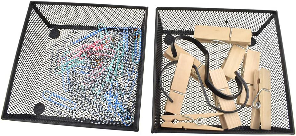 HAHIYO Stackable Mesh Tray Cup 6 x 6 x 2 inches Sturdy Container for Desk Drawer Organizer Collection for Home Office School kitchen Soft Foam Feet No Sharp Edges 2 Pack Black