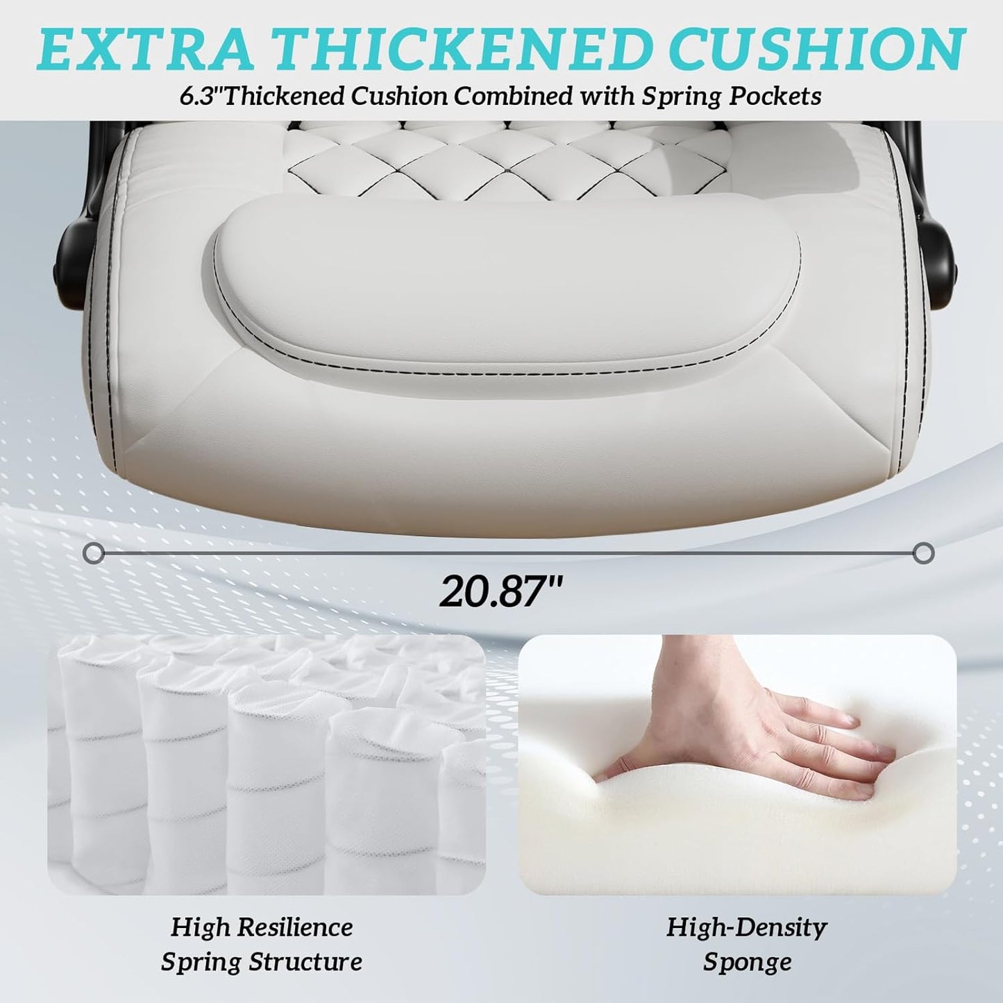 GYI O205P High Back Executive Office Chair, Big and Tall Office Chair 400LBS with Rubber Wheels,Ergonomic Adjustable Computer Desk Chairs with Padded Flip-up Armrests,Lumbar Support (White)