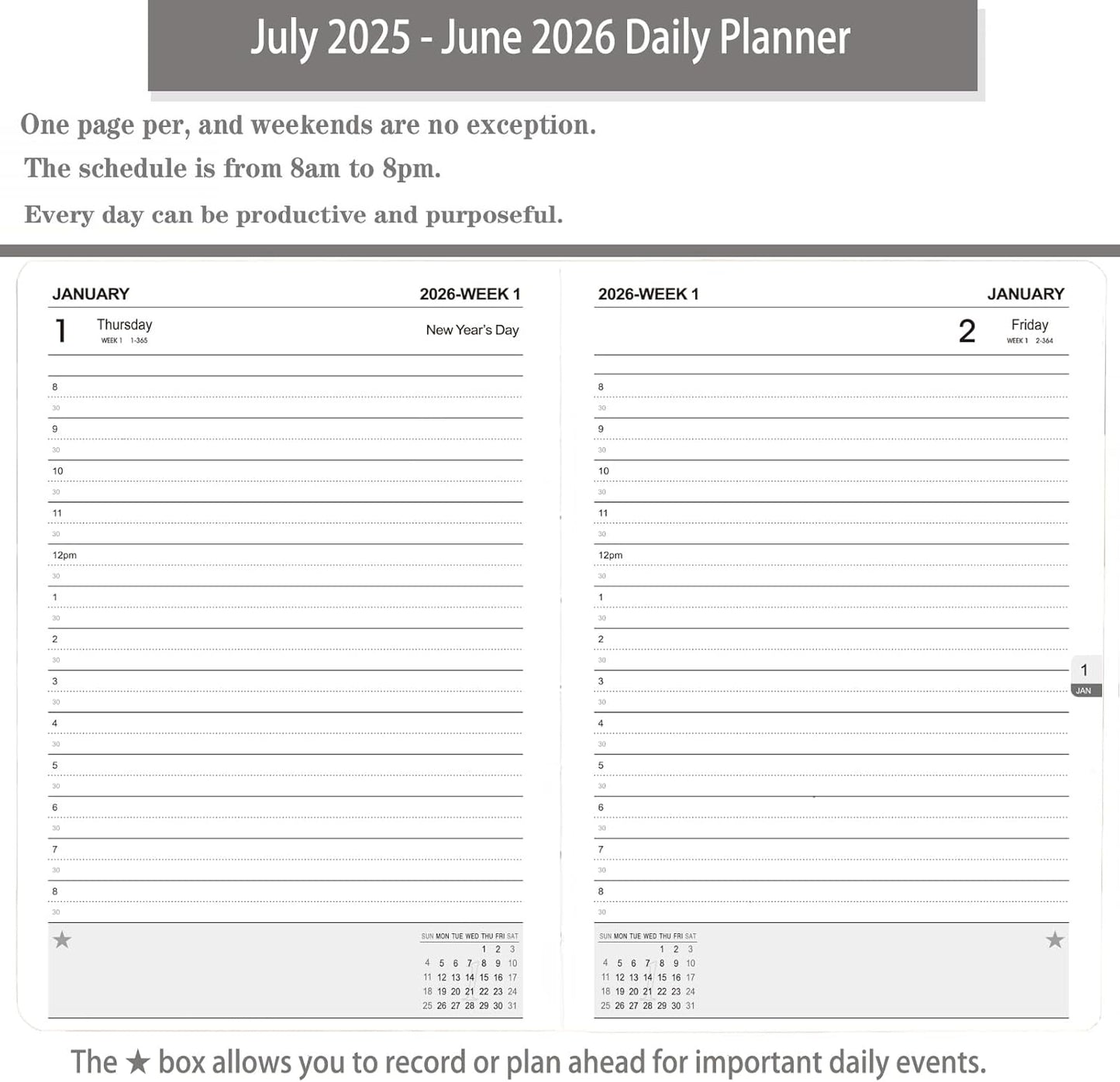 2025-2026 Daily Planner, One Page Per Day, Academic Calendar (July 2025 - June 2026), Appointment Book with Time Slots and Monthly Tabs, 5.7" x 8.25", Pocket, Leather Cove (Chartreuse)