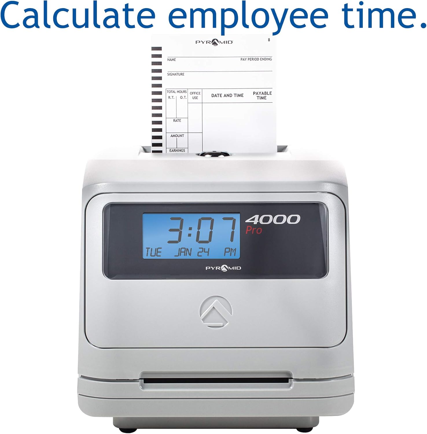 Pyramid Time Systems - Model 4000 Auto Totaling Time Clock, Electronic Time Punch Clock for Small Business, Bundle Includes: 25 Time Cards,Ribbon and 2 Security Keys - Silver ( 7.25"h x 7"w x 6.75"d)