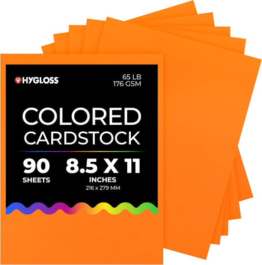 Hygloss Bright Orange Colored Cardstock - 8.5x11-Inch, 90 Sheets, 65 lb/ 176 gsm, Fade-Resistant, Acid-Free Color Card Stock Paper