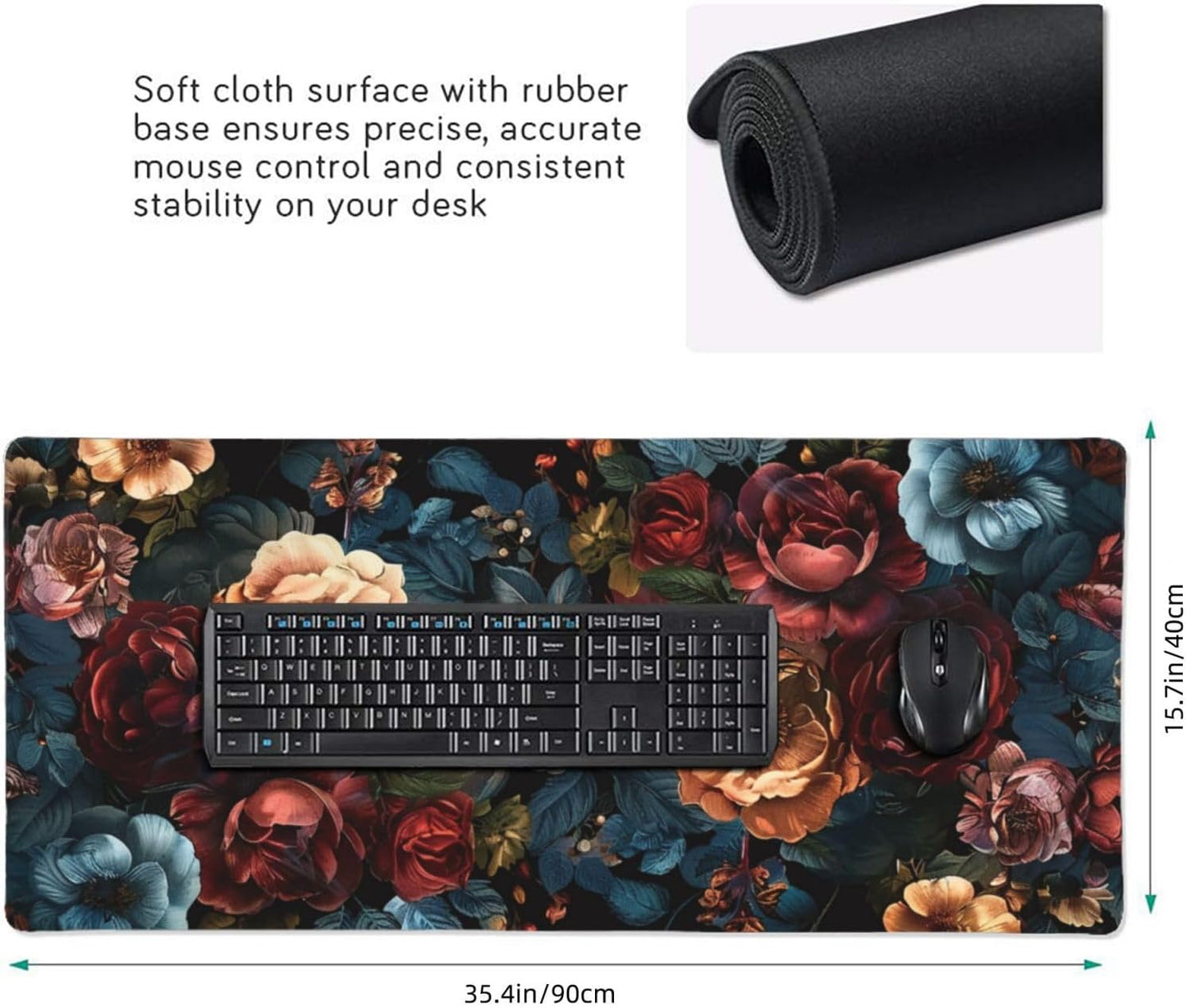 35.4 x 15.7 in, Waterproof XXL Large Mouse Pad for Desk, Extended Keyboard Mouse Mat for Computer Office, Big Laptop Mouse pad, Gaming Pc-Vintage Chic Rose Flowers