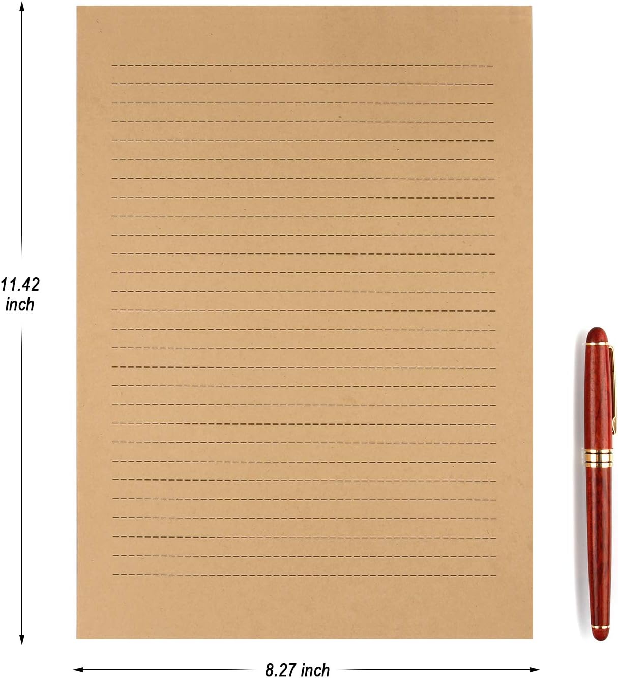 100pcs Vintage Kraft Stationary Paper 8.3 x 11.5 inch, A4 Sheets 120gsm Printable Lined Stationery Writing Letter Papers Bulk Set for Personalized Letters, Creative Poems, Lyrics, Office Notes