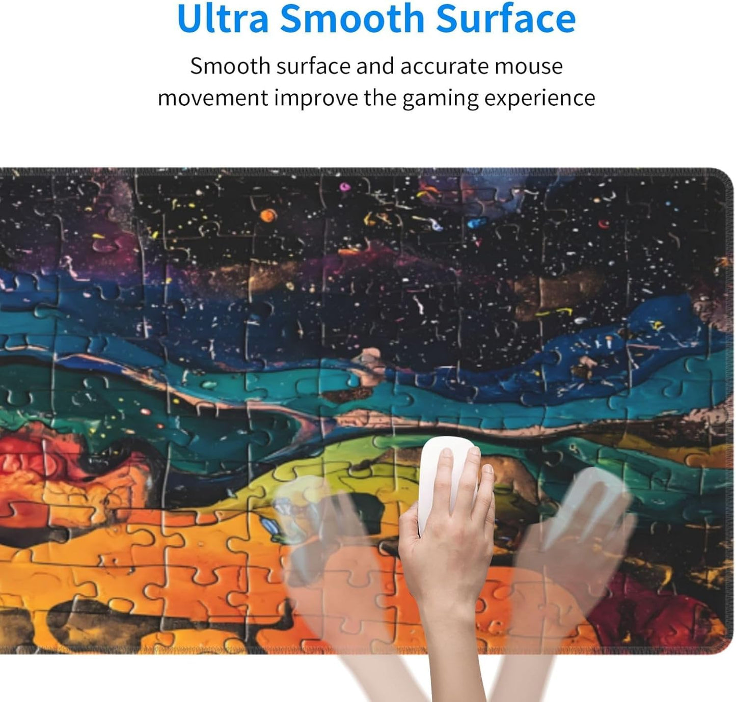 Gaming Mouse Pad Desk Pad,Extended Big Mouse Pad,31.5x11.8 Inch Long Computer Keyboard Mouse Mat Mousepad with 3mm Non-Slip Base and Stitched Edge for Gaming and Office… (Watercolor Puzzle)