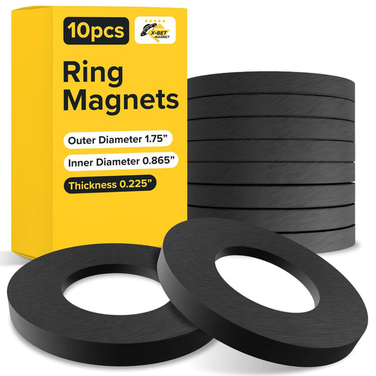 Heavy Duty Ring Magnets - Ultra Strong 1.75 Inch (44 mm) Magnets with Holes for DIY & Crafts - Space Organization Set for Home, Kitchen, Workshop (10 pcs)