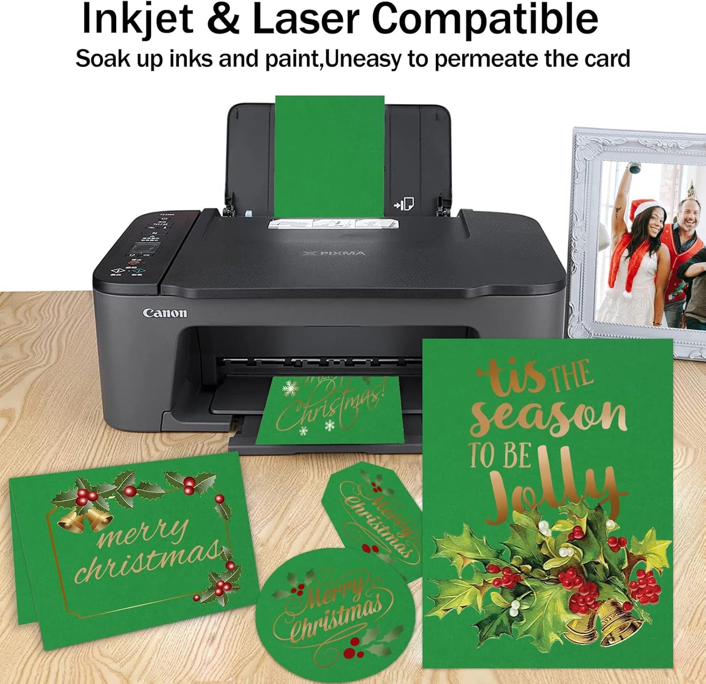 Forest Green Cardstock 8.5 x 11 Thick Printer Paper, Goefun 24 Sheets 80lb Green Card Stock Paper for Christmas Cards Making, Invitations and Craft