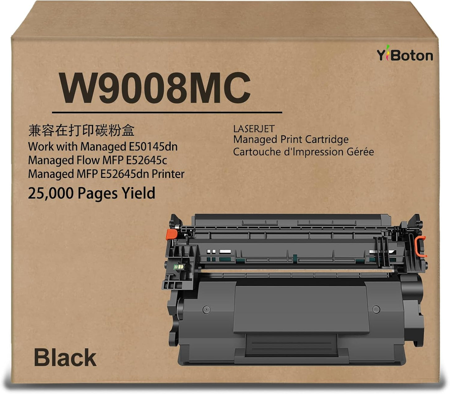 High Capacity W9008 W9008MC Black Toner Cartridge Compatible for HP W9008MC Managed E50145dn Flow MFP E52645c MFP E52645dn Priners (25,000 Pages)