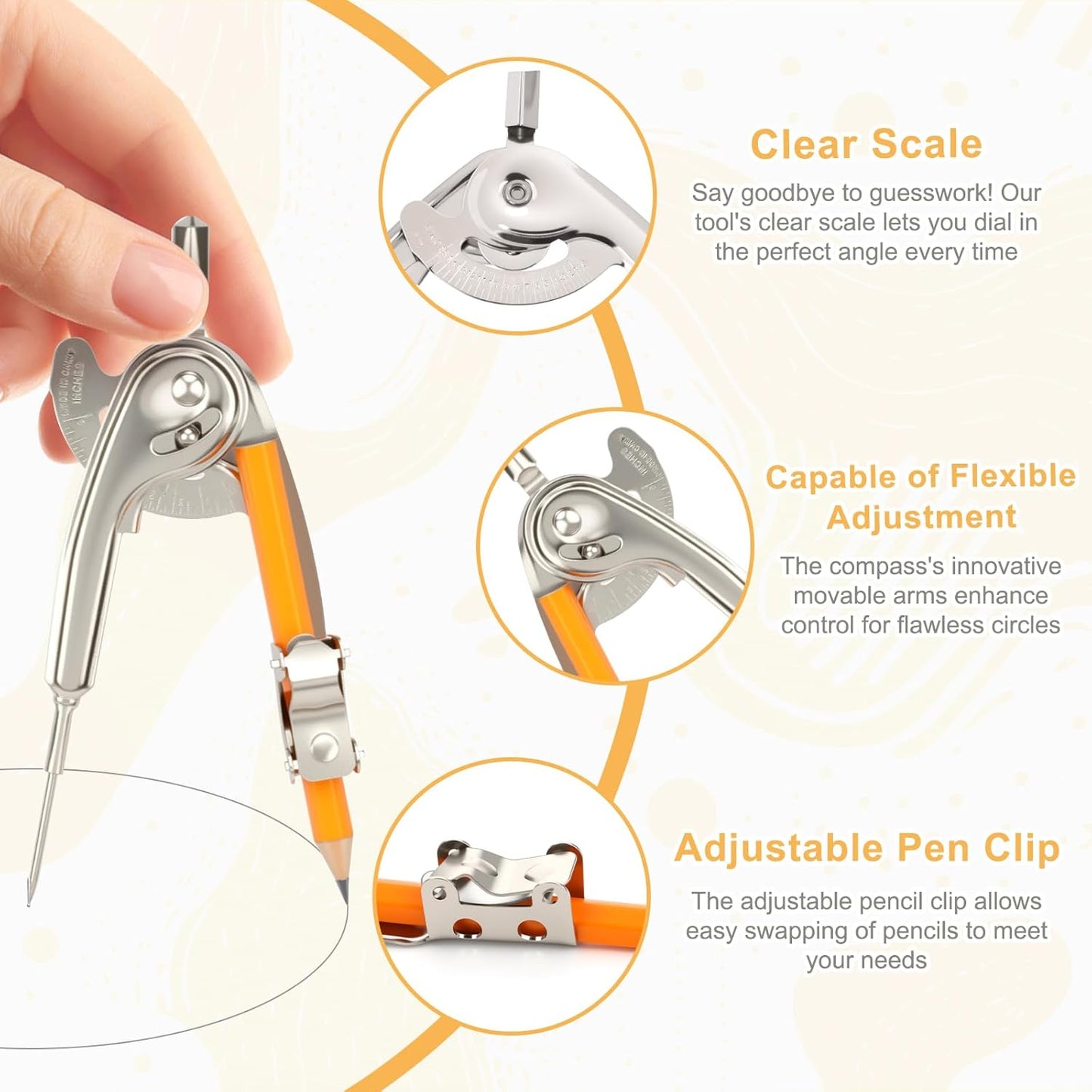 4 Pack Geometry Tool Set, Math Compass for Geometry and 6 Inch Protractor Set Include Metal Compass with Pencil and Clear Plastic Protractor for Student Classroom Office Woodworking Art Drawing