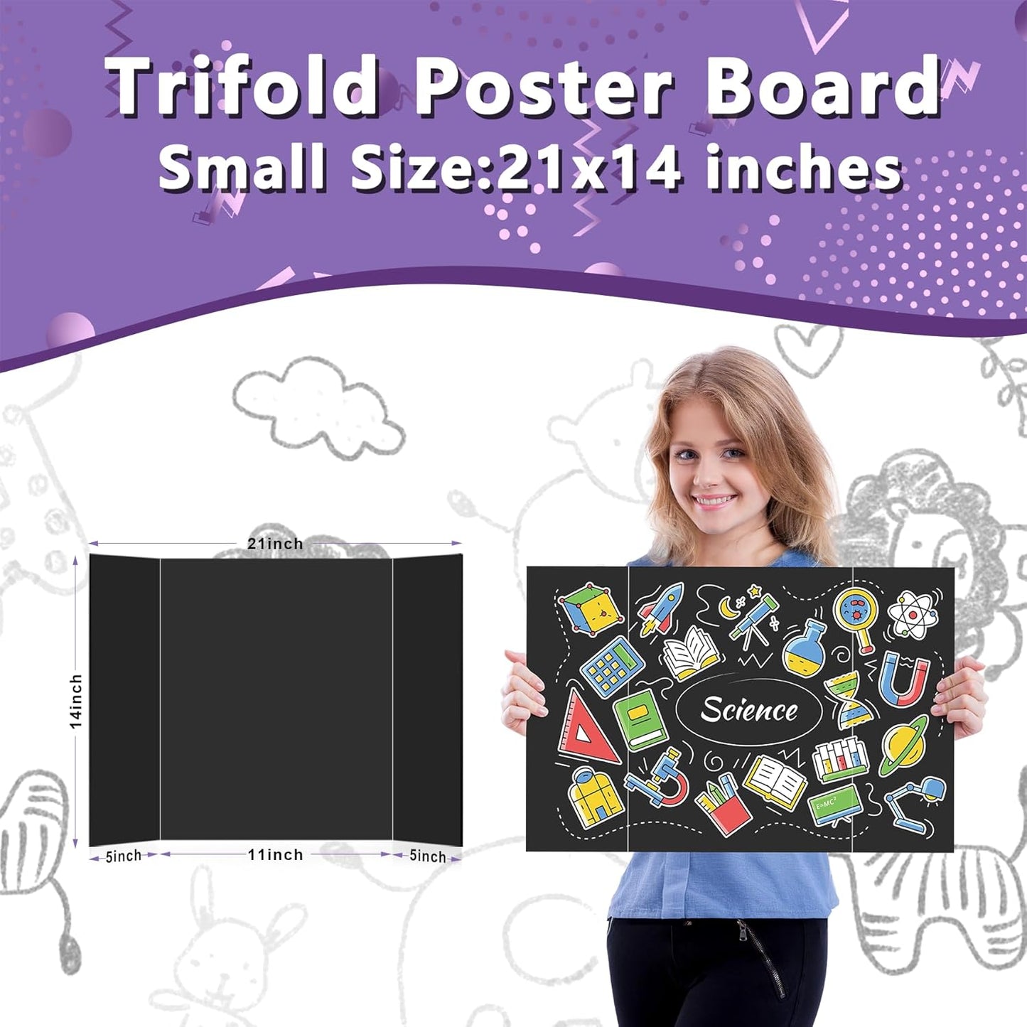 4 Pack Small Trifold Poster Board 21" x 14" Tri Fold Poster Boards Black Corrugated Cardboard Project Boards for Presentations, School Projects, Science Fair, Exhibition Event Display