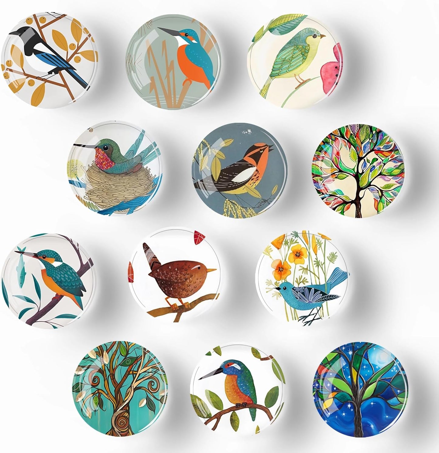 12Pcs Glass Refrigerator Magnet Fridge Sticker,Bird Fridge Magnets Decoration for Crafts,Strong Fridge Magnets for Kitchen, School,Office Whiteboard, Cabinet and Dishwasher