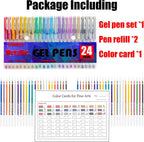 Metallic Gel Pens for Coloring Book,72 Color Gel Pens Set including 24 Color Gel Pen with 48 Refills,40% More Ink Colored Gel Pens for Drawing, Doodling, Scrapbook, Journaling