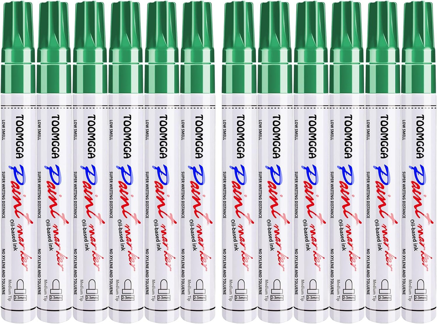 Green Permanent Paint Pens Paint Markers - 12 Pack Oil Based Markers, Quick Drying and Waterproof Marker Pen, Car Tire, Metal, Rock Painting, Wood, Fabric, Plastic, Canvas, Mugs