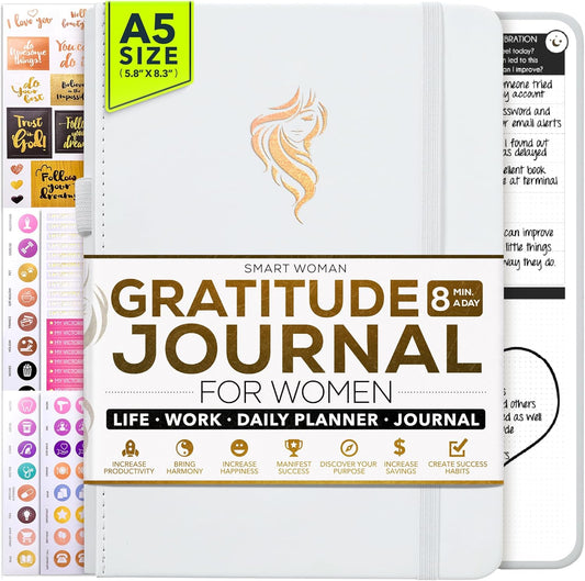 Gratitude Journal for Women & Men - 5 Minute Self Care Journal | 90-Day Undated Daily Planner for Positivity, Affirmations & Manifestation | Guided Mindfulness, Reflection | Vision Board + Stickers