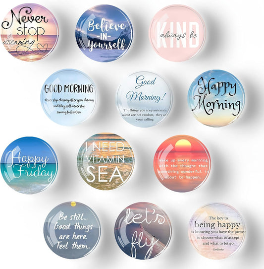 12Pcs Glass Refrigerator Magnet Fridge Sticker,Motivationa Fridge Magnets Decoration for Crafts,Strong Fridge Magnets for Kitchen, School,Office Whiteboard, Cabinet and Dishwasher
