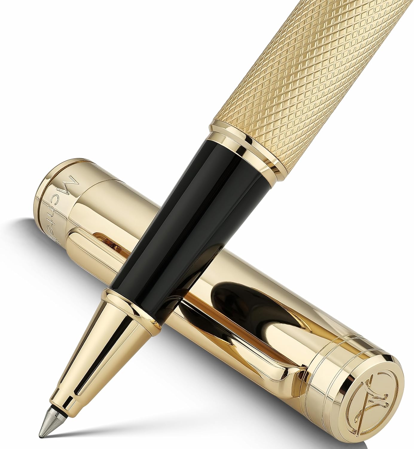 Gold Rollerball Pen, Stunning Luxury Pen with Mesh Texture Design and 24K Gold Finish, Fancy Gift Set for Men & Women, Business Signature, Executive, Office, Nice Fancy Designer Pens